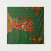 ジャングルの小道を行く七宝焼のトラ タペストリー (正面(横))