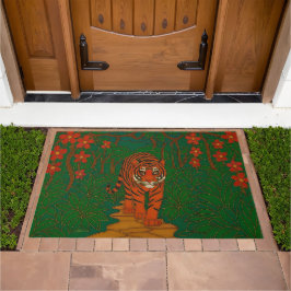 ジャングルの小道を行く七宝焼のトラ ドアマット