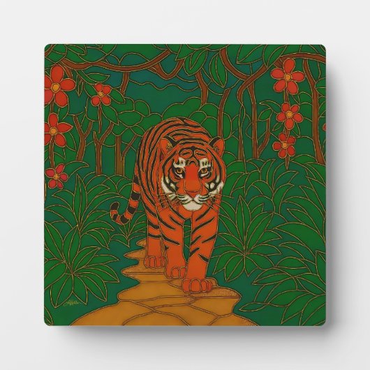 ジャングルの小道を行く七宝焼のトラ フォトプラーク (正面)