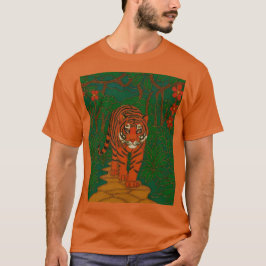 ジャングルの小道を行く七宝焼のトラ Tシャツ