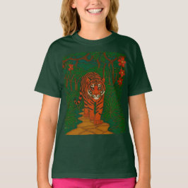 ジャングルの小道を行く七宝焼のトラ Tシャツ
