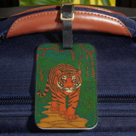 ジャングルの小道を行く七宝焼の虎 ラゲッジタグ