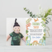 ジャングルの恐竜の誕生日写真ありがとうカード サンキューカード (スタンド正面)