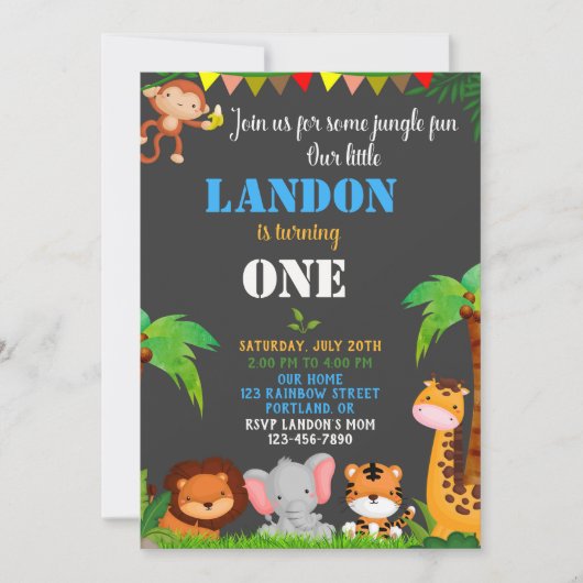 ジャングルの最初の誕生日の招待ワイルドワン招待状 招待状 (正面)