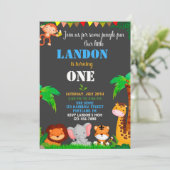 ジャングルの最初の誕生日の招待ワイルドワン招待状 招待状 (スタンド正面)