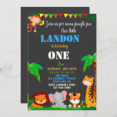 ジャングルの最初の誕生日の招待ワイルドワン招待状 招待状 (正面/裏面)