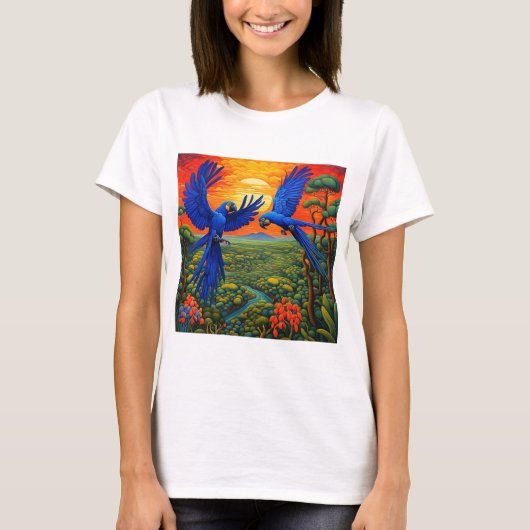 ジャングルの木々の上にヒヤシンス・マカーズ Tシャツ (正面)