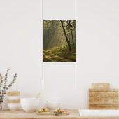 ジャングルの木々の間を朝の光が照らす ポスター (キッチン)