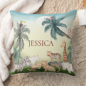 ジャングルの木で野生動物をパーソナライズ クッション (ブランケット)