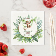 ジャングルの木の枝にぶら下がるサル 初誕生日