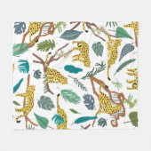 ジャングルの森の手に描かれたヒョウの野生動物 フリースブランケット (正面(横))