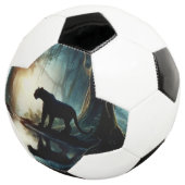 ジャングルの水たまりに写る黒いヒョウ サッカーボール (3/4)
