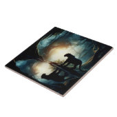 ジャングルの水たまりに写る黒いヒョウ タイル (側面)