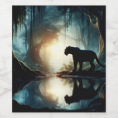 ジャングルの水たまりに写る黒いヒョウ ワインラベル (シングルラベル)
