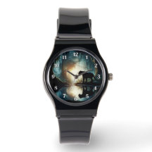 ジャングルの水たまりに写る黒いヒョウ