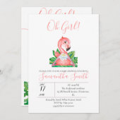 ジャングルの水の色ベビーシャワーピンクフラミンゴインビータ 招待状 (正面/裏面)