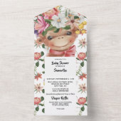 ジャングルの水色のモンキーシャワー男女兼用シャワー オールインワン招待状 (内側)