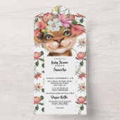 ジャングルの水色の虎の子可愛い猫の赤ちゃんシャワー オールインワン招待状 (内側)