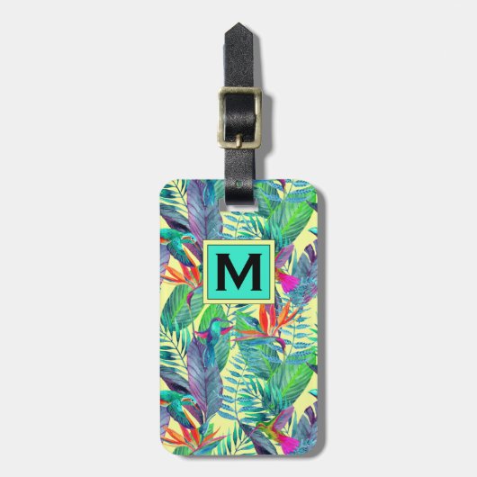 ジャングルの水色ハミングバード | モノグラム ラゲッジタグ (正面縦)