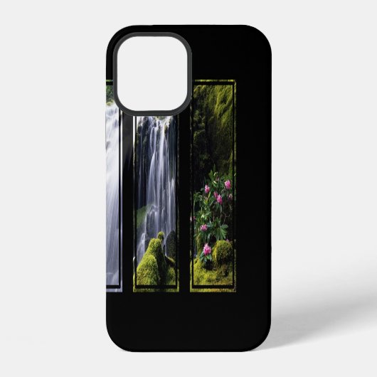 ジャングルの滝の三連画デジタルアート iPhoneケース (裏面)