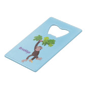 ジャングルの漫画の可愛ぶら下がったいチンパンジー クレジットカード栓抜き (正面アングル)