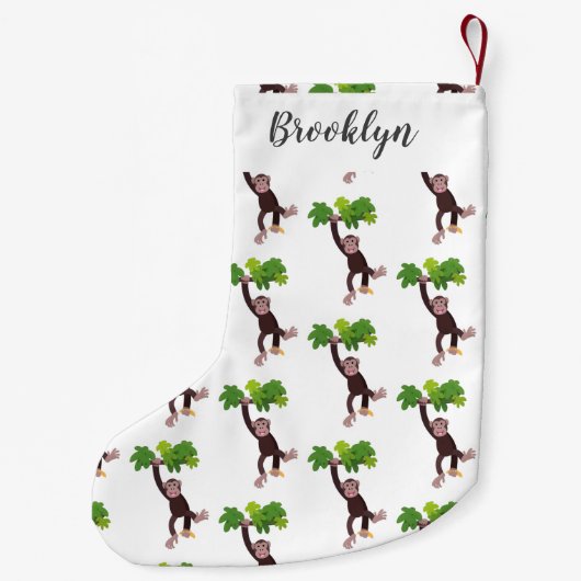 ジャングルの漫画の可愛ぶら下がったいチンパンジー スモールクリスマスストッキング (裏面)