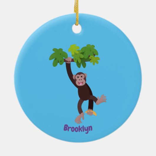 ジャングルの漫画の可愛ぶら下がったいチンパンジー セラミックオーナメント (裏面)