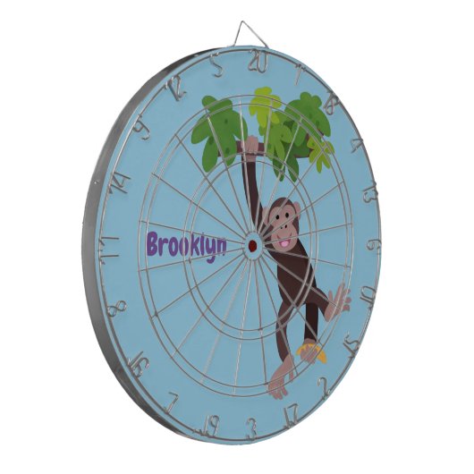 ジャングルの漫画の可愛ぶら下がったいチンパンジー ダーツボード (正面左)