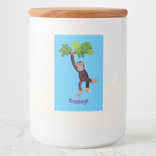 ジャングルの漫画の可愛ぶら下がったいチンパンジー フードラベル (正面)