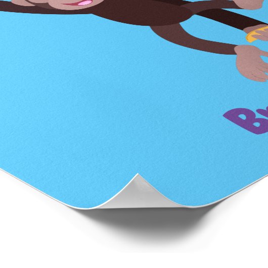 ジャングルの漫画の可愛ぶら下がったいチンパンジー ポスター (角)