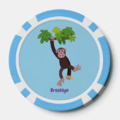 ジャングルの漫画の可愛ぶら下がったいチンパンジー ポーカーチップ (裏面)