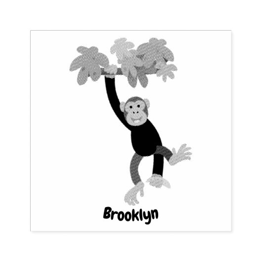 ジャングルの漫画の可愛ぶら下がったいチンパンジー ラバースタンプ (インプリント)