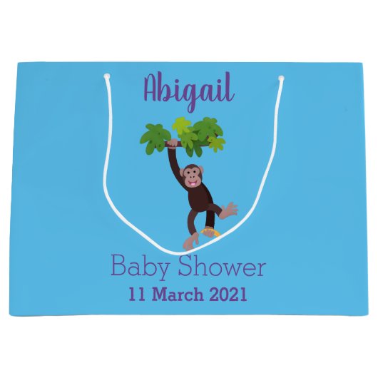 ジャングルの漫画の可愛ぶら下がったいチンパンジー ラージペーパーバッグ (正面)