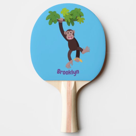 ジャングルの漫画の可愛ぶら下がったいチンパンジー 卓球ラケット (裏面)