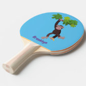 ジャングルの漫画の可愛ぶら下がったいチンパンジー 卓球ラケット (正面アングル)