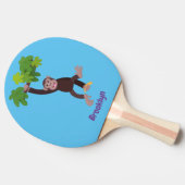 ジャングルの漫画の可愛ぶら下がったいチンパンジー 卓球ラケット (横)