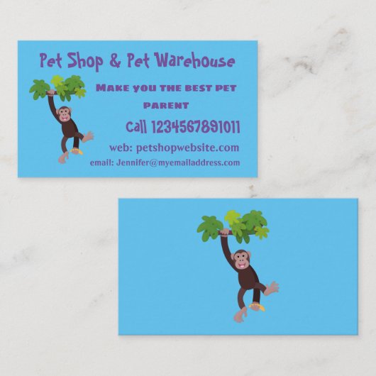 ジャングルの漫画の可愛ぶら下がったいチンパンジー 名刺 (正面/裏面)
