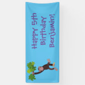 ジャングルの漫画の可愛ぶら下がったいチンパンジー 横断幕 (縦)