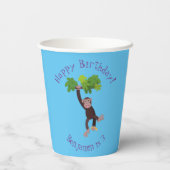 ジャングルの漫画の可愛ぶら下がったいチンパンジー 紙コップ (裏面)