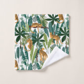 ジャングルの猫と離れのパターン バスタオルセット (ウォッシュタオル)