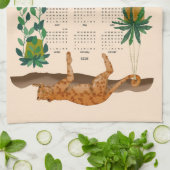 ジャングルの猫;ヒョウとポット植物2025カレンダー キッチンタオル (折り畳み)