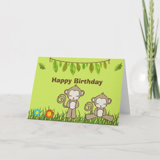 ジャングルの猿たちと一緒にお誕生日 カード (正面)