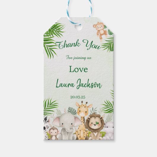 ジャングルの男の赤ちゃんシャワーの野生の熱帯の招待 ギフトタグ (正面)