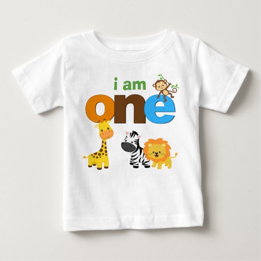 ジャングルの第1誕生日のTシャツの幼児のベビーの子供 ベビーTシャツ (正面)