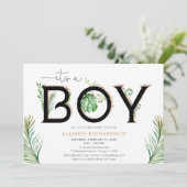ジャングルの緑に囲まれた少年のパームの赤ちゃんシャワー 招待状 (スタンド正面)
