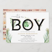 ジャングルの緑に囲まれた少年のパームの赤ちゃんシャワー 招待状 (正面/裏面)