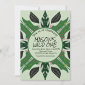 ジャングルの緑の手描き動物園パーティー 招待状 (正面)