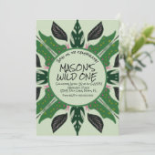 ジャングルの緑の手描き動物園パーティー 招待状 (スタンド正面)