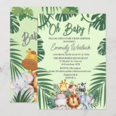 ジャングルの緑の葉と野生の可愛い動物の招待状 招待状 (正面/裏面)