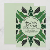 ジャングルの緑豊かな手描き動物園パーティー 招待状 (正面/裏面)